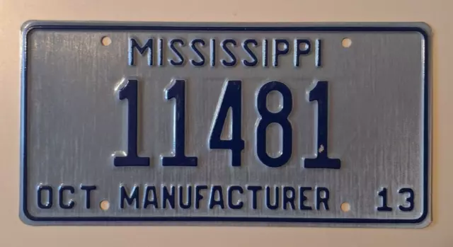 🐾 2013 Mississippi "Manufacturer" License Plate (11481) Unused