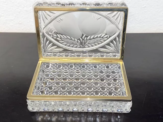 Antique Crystal Glass Casket Hinged French Cut Fruit Gold Trim Dresser Box