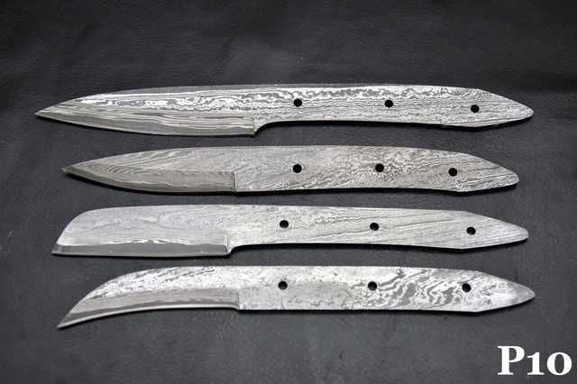 Custom San Mai Damascus Steel Blank Set of 4Pcs Steak Hunting Knife Handmade P10