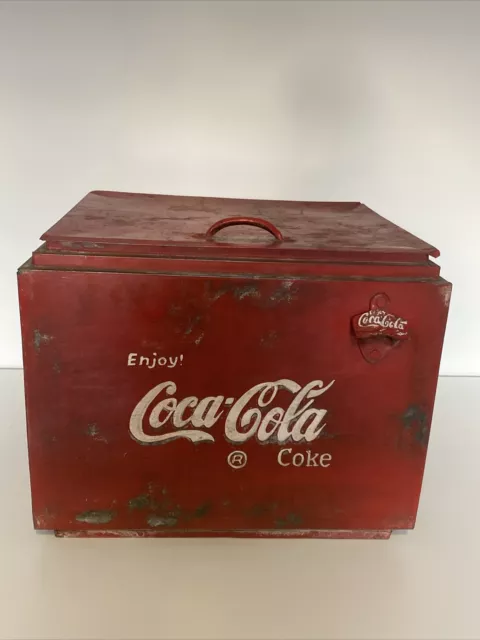 Vintage Solid Metal Coca Cola Ice Box Cooler With Bottle Opener - REPRODUCTION