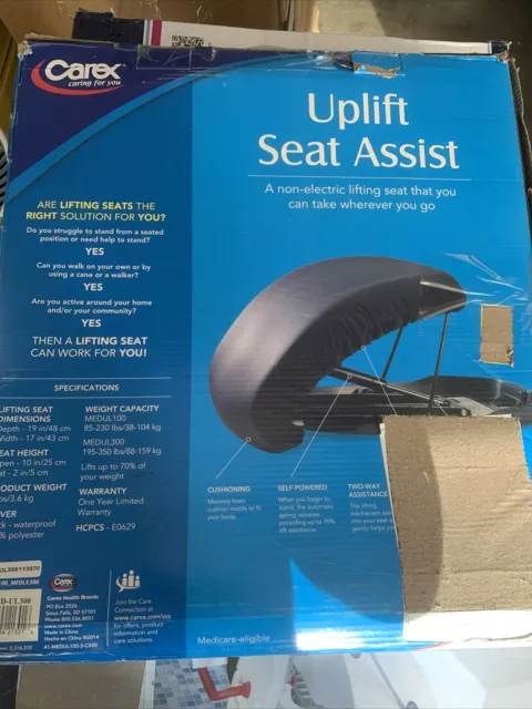 NUEVO asiento de espuma viscoelástica premium Carex Uplift Assist Med 85-230 libras no eléctrico