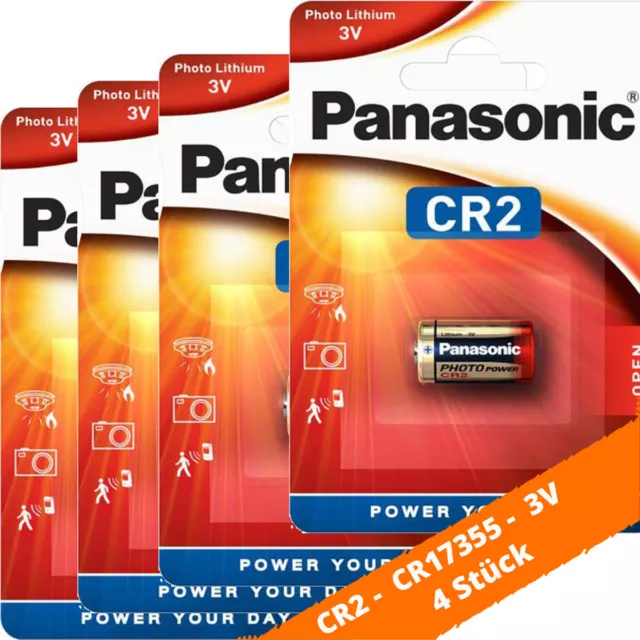 4 x Panasonic CR2 CR17355 Photo Lithium Batterie 3V ø15,6x17mm Blister