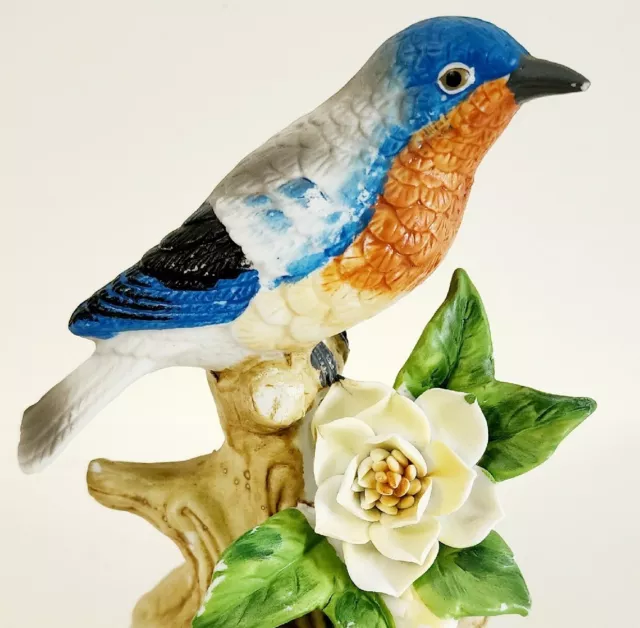 Blue Bird Porcelain Hand Painted Pottery Floral GEI Vintage 1997 5.5" HGS2E