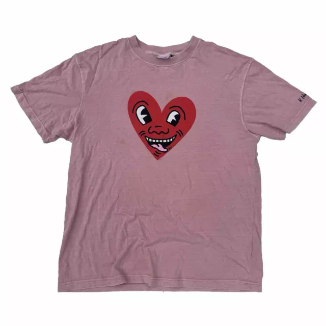 Keith Haring T-shirt Men’s Size Large Art Heart Red Faded Pink Cotton