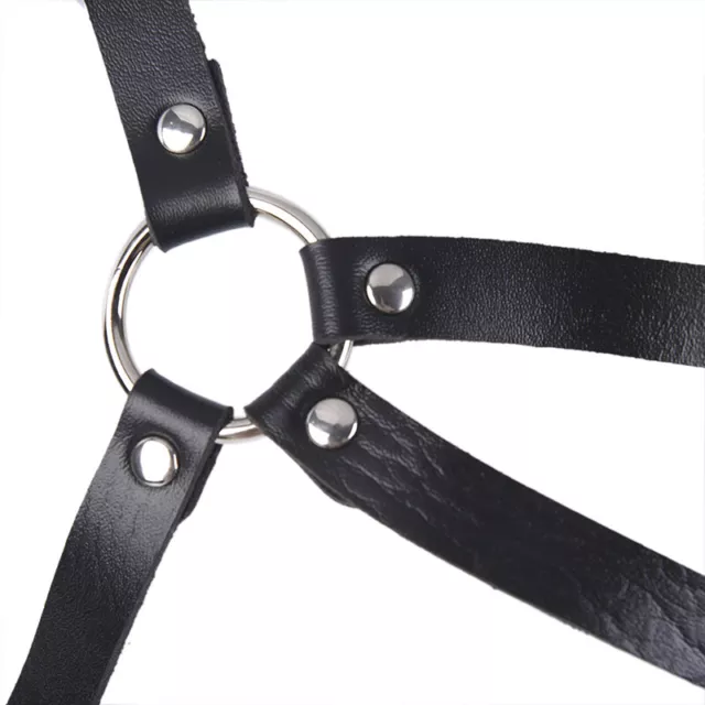 Sexy Women Punk Nightclub Halterneck Leather Harness Body Bondage Bustier Be -TM 2