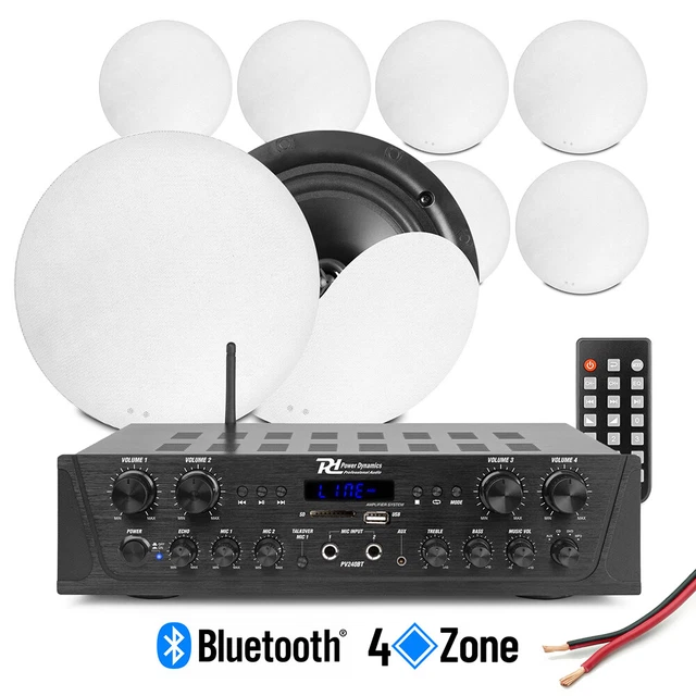 4ZONE MULTI ROOM Ceiling Speaker System PV240BT Bluetooth Amplifier