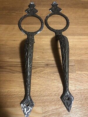 Salvage Brass Entry Door Pull handles (2) ornate look at pics as is.