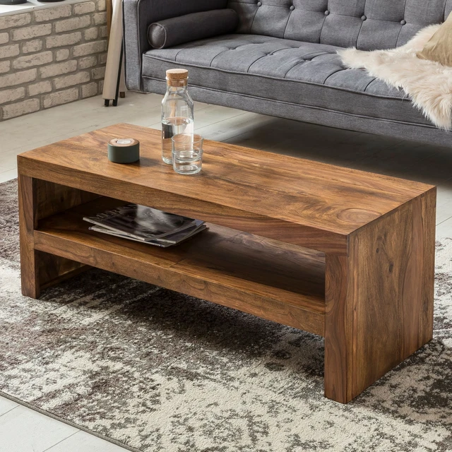 FineBuy Couchtisch Akazie Natur Massivholz Oval 110 Cm