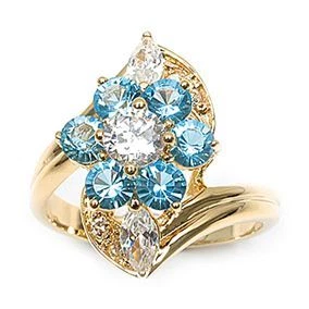 Bague Sertie Topaze Et émeraude Cz Plaqué Or 18K - Tailles 50 à 60 - Neuve Avec étiquette