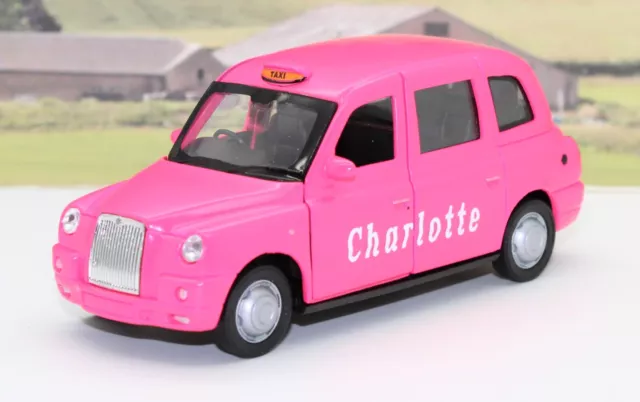 Personalised Name Gift Pink Taxi Cab Diecast Toy Car Model Boys Girls Present