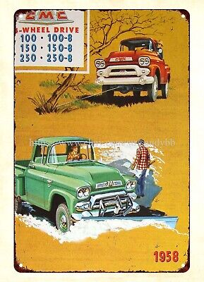 1958 GMC Truck 4-Wheel Drive car auto metal tin sign garage workshop ideas