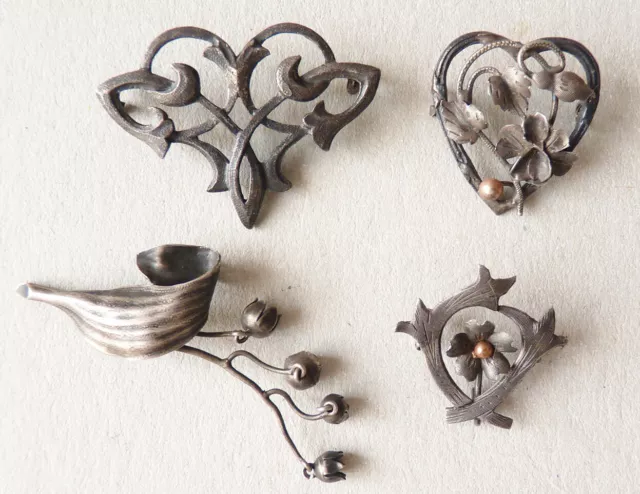 4 Broche en ARGENT massif  Bijou ART NOUVEAU vers 1900 silver brooch