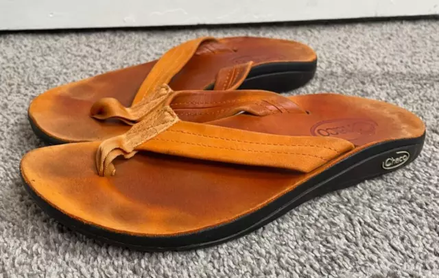 Chaco Sandals Womens 8.5 Orange Leather Flip Flop Beach Classic Shoes Comfort