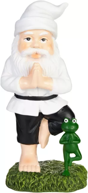 Yoga Gartenzwerg mit Frosch Gartenfigur Zen Gartendeko Meditation 19/24cm