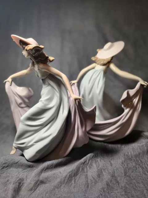 Lladro Pair of Dancing Ladies in the Breeze | Heavily Glazed | Vibrant Colors