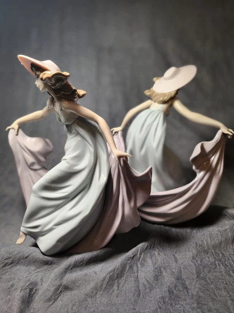 Lladro Pair of Dancing Ladies in the Breeze | Heavily Glazed | Vibrant Colors Lladro Pair of Dancing Ladies in the Breeze | Heavily Glazed | Vibrant Colors