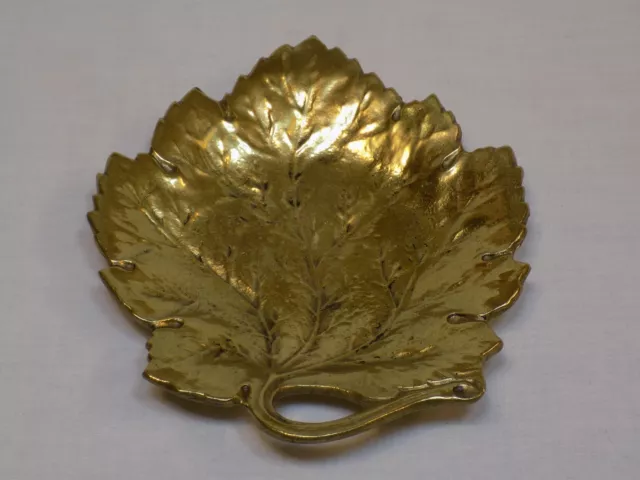 Brass Leaf Dish Maple Oak Elm? Bowl Solid Vintage Modernist Hollywood Regency