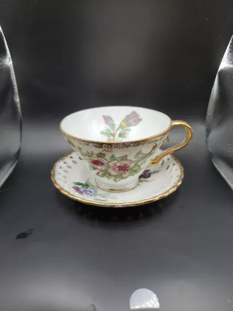 Demitassee Moss Rose tea cups and saucers