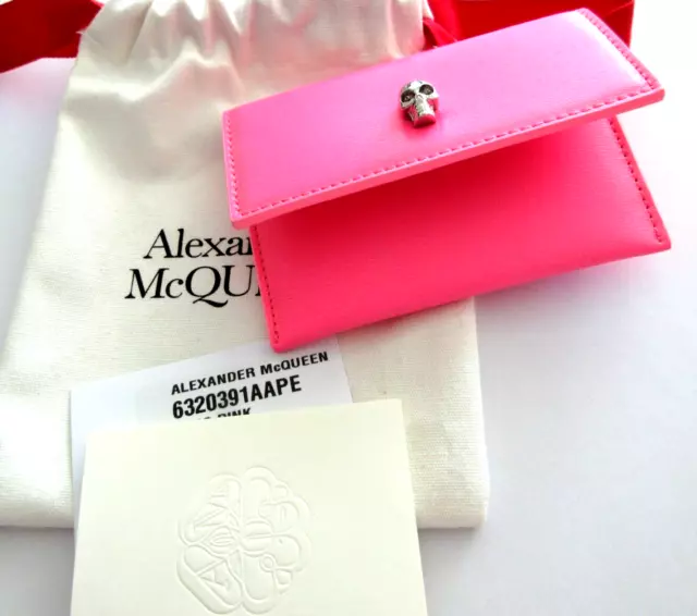 AUTH NWOT Alexander McQueen Leather Business Card Holder In Fluo Pink