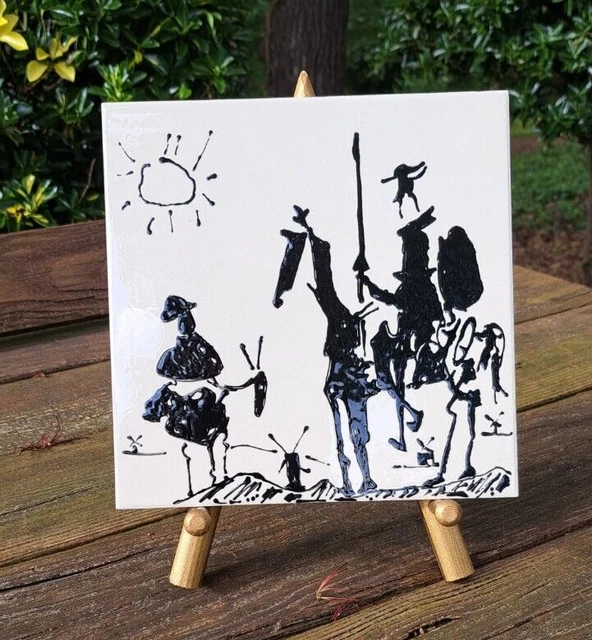 Pablo Picasso Don Quixote & Sancho Panza Ceramic Tile Black White Vintage?