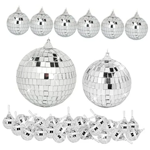 32 Pack Mini Disco Balls Decorations Different Sizes Mirror Ball Mixed Silver