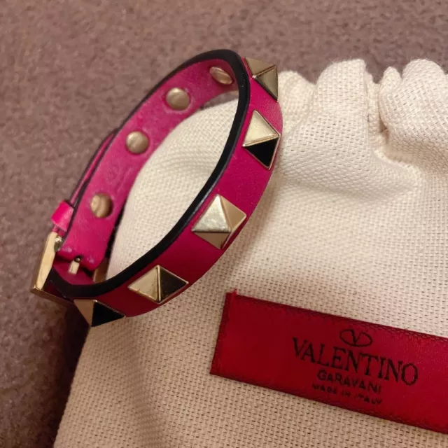 Valentino Garavani's Bracelet Rockstud Leather Pink w/Spare Used Near mint 3