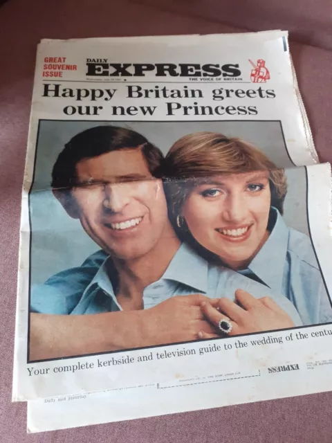 **Prince Charles Princess Diana Wedding Uk Daily Express Newspaper 29/7/1981**