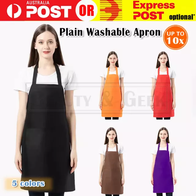 Plain Apron 5  colors Kitchen Pocket With Waiter Craft Chef Washable Cooking New