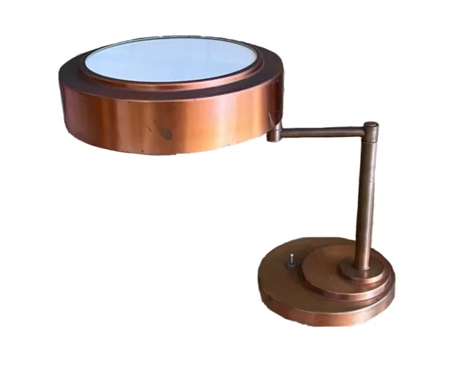 Art Deco Machine Age Copper Glass Swing Arm Desk Lamp Light Nessen Versen Mcm
