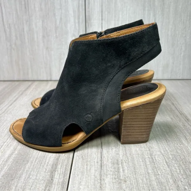 Born Open Toe Heeled Bootie Ankle Boot Clog Zip Up Suede Shoe Women’s Size 8