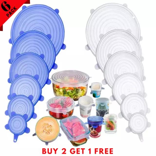 6/12pcs Reusable Silicone Stretch Lids Kitchen food Storage Wraps Cover Various