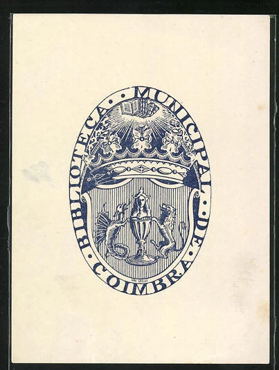 Exlibris de Ioao Carlos para Biblioteca Municipal De Coimbra, León y Dragón m