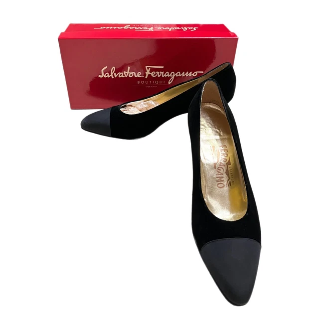 Salvatore Ferragamo Black Suede Pumps 10 D Made in Italy