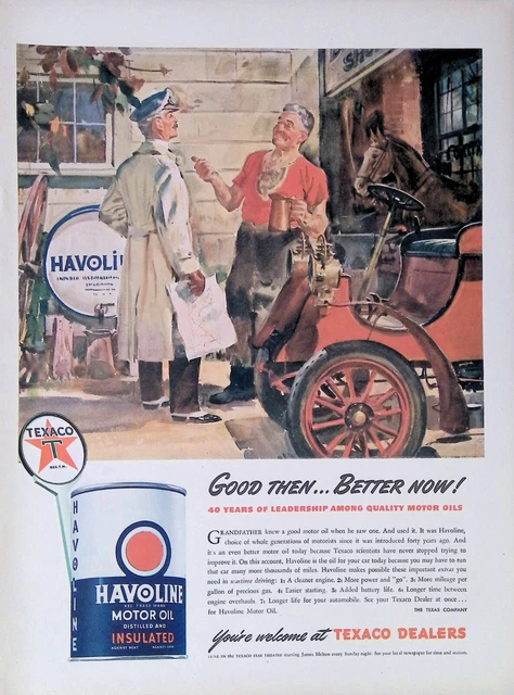 Vintage Print Ad 1944 Havoline Motor Oil Texaco Dealer Antique Car Horse Map