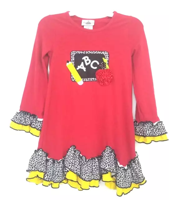 Rare Editions Dress Girls' 6X School Red Ruffles Animal Print Long Bell Sleeves