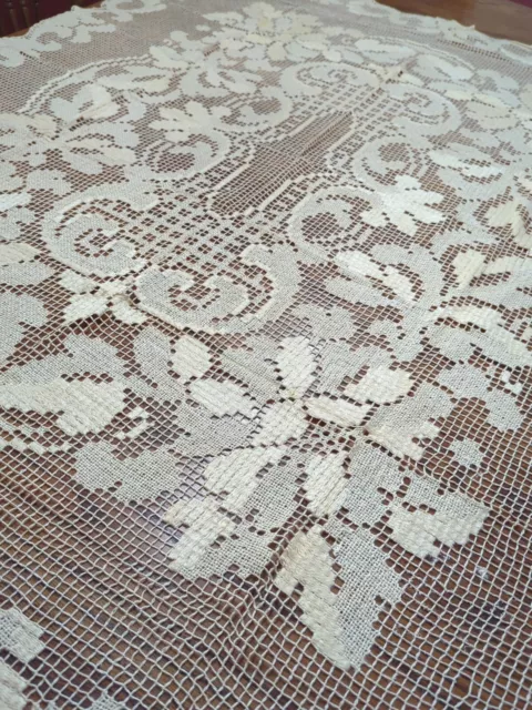 Beautiful Antique Handmade Crochet Filet Lace Tablecloth Coverlet 52" x 62"