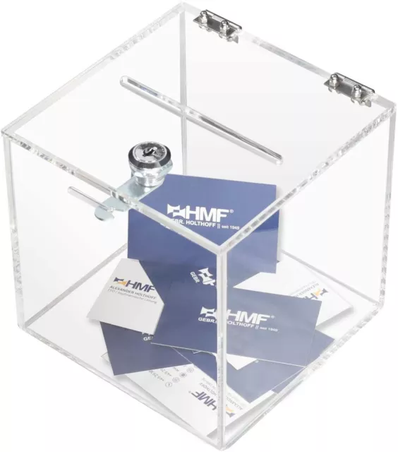 HMF Acryl Spendenbox mit Blatteinschub & Schloss DIN A6 Spendendose Aktionsbox