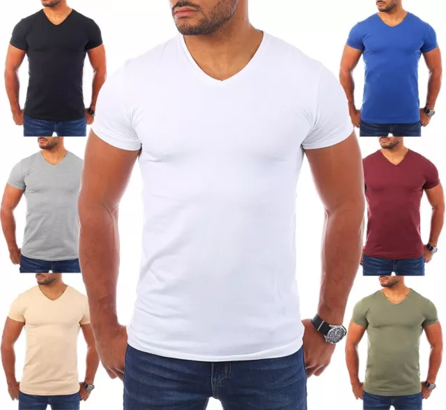 Young & Rich Herren V-Ausschnitt T-Shirt uni slimfit Stretch V-Neck tee 1700