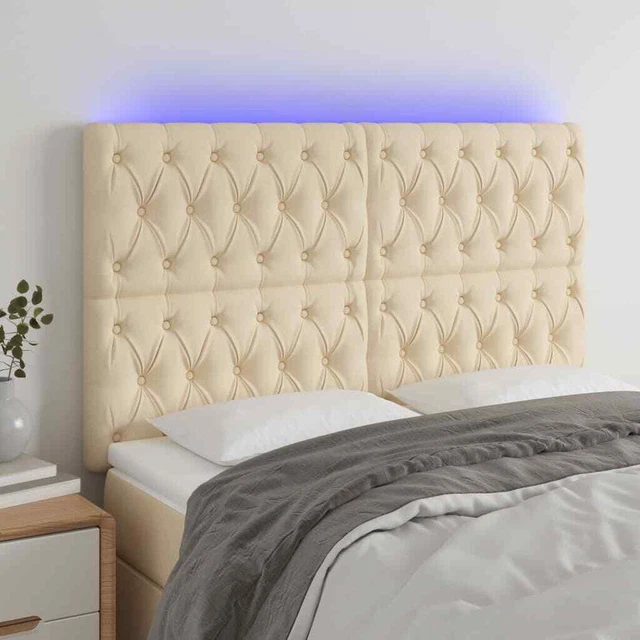 Testiera a LED Crema 160x7x118/128 cm in Tessuto