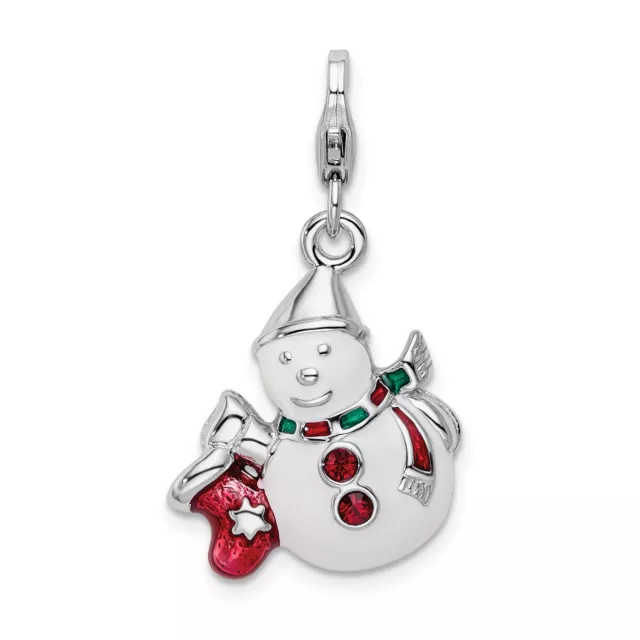 Amore La Vita Silver  Polished 3-D Enameled Crystal From  Snowman Charm with Fan