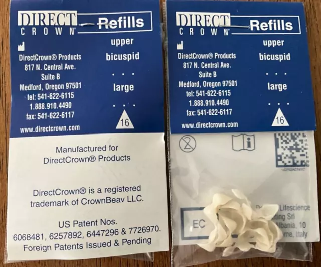 DirectCrown Dental Polycarb Temporary Crown Refill #16 Upper Bicuspid Large 5/pk