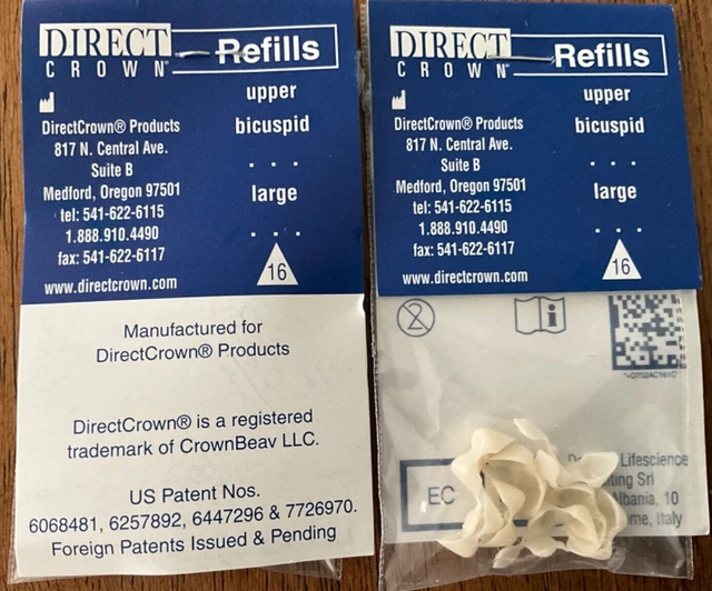 DirectCrown Dental Polycarb Temporary Crown Refill #16 Upper Bicuspid Large 5/pk