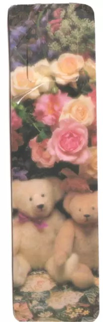 ART Bookmark Teddy Bears in Love Roses Flowers Floral Antioch Tag-Mark 1989 Gift