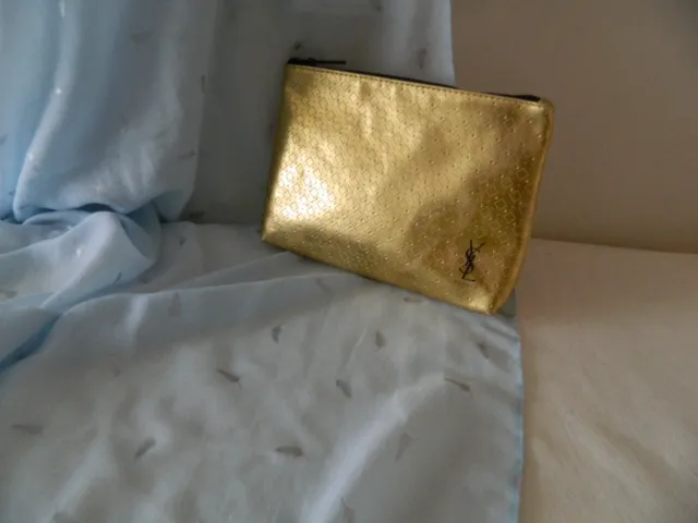 YSL Cosmetic Make-up Bag Pouch Yves Saint Laurent Gold Colour