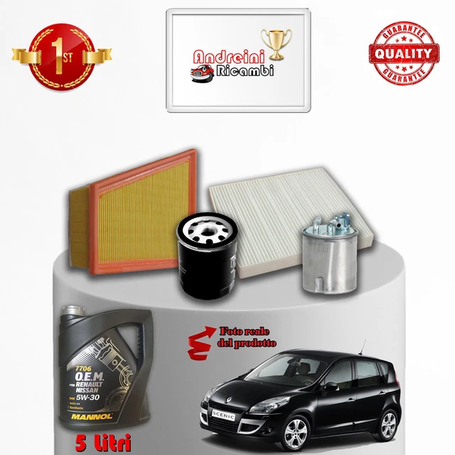 Kit Tagliando 3 Filtri Per Renault Kadjar 1.5 DCI 81 KW Dal 2015 - Filtro Aria, Olio E Abitacolo
