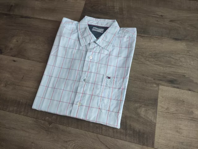 Tommy Hilfiger camicia maniche corte con logo casual retrò anno 2004 taglia L