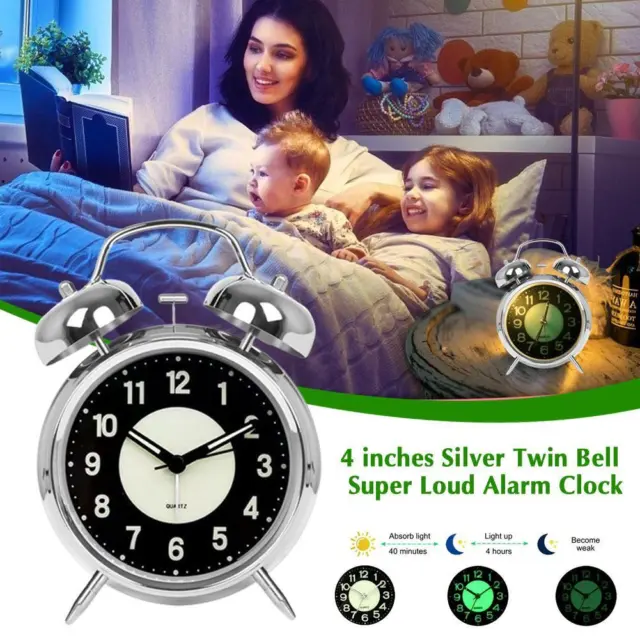 Silent Bedside Alarm Clock | Non-Ticking | Glow-in-the-Dark Bedroom J2B3