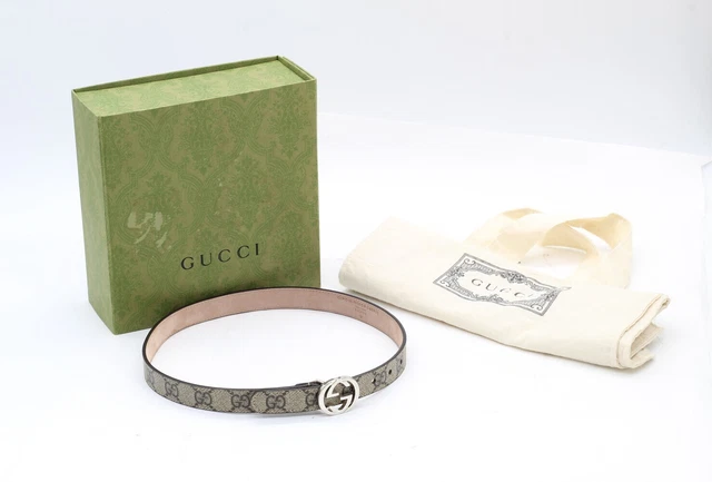 Gucci Supreme Beige Leather GG's Silver Children's Belt Size: M w/ Box and Bag