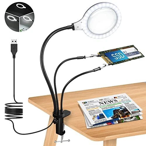 Lampe Loupe avec Troisième Main et lumière Grossissement 5X Aide du Jour avec...