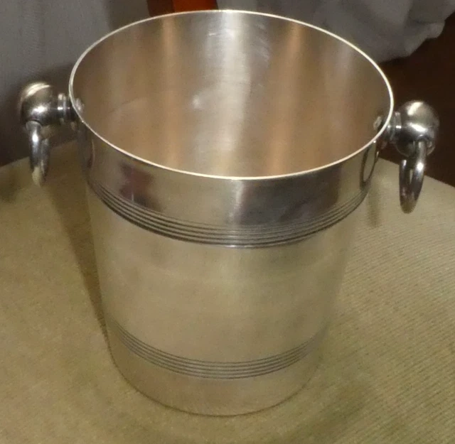Seau a Glace Rafraichissoir Metal Argente Art Deco Orfevre Tete Et